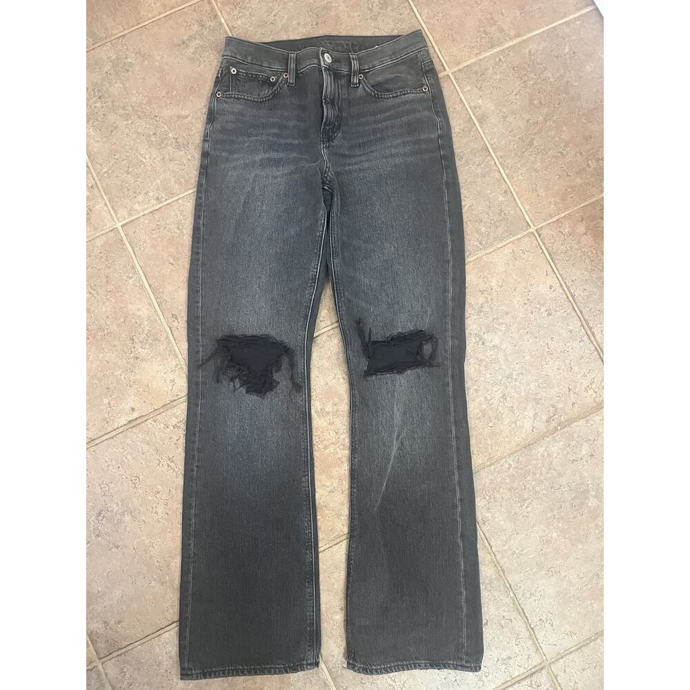 American Eagle 90s Boot Cut 2 Jeans Black Distressed Stretch Waist High Rise